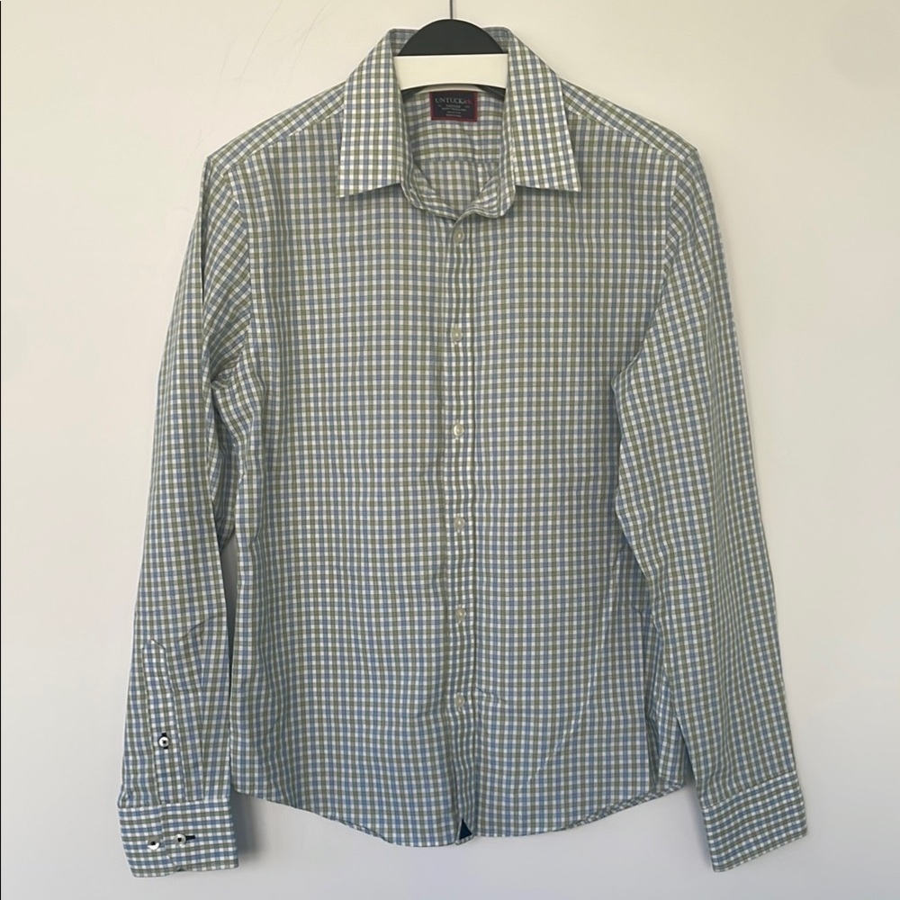 UNTUCKit Dubois Slim Fit Blue Green Casual Button Down Shirt Medium Cotton